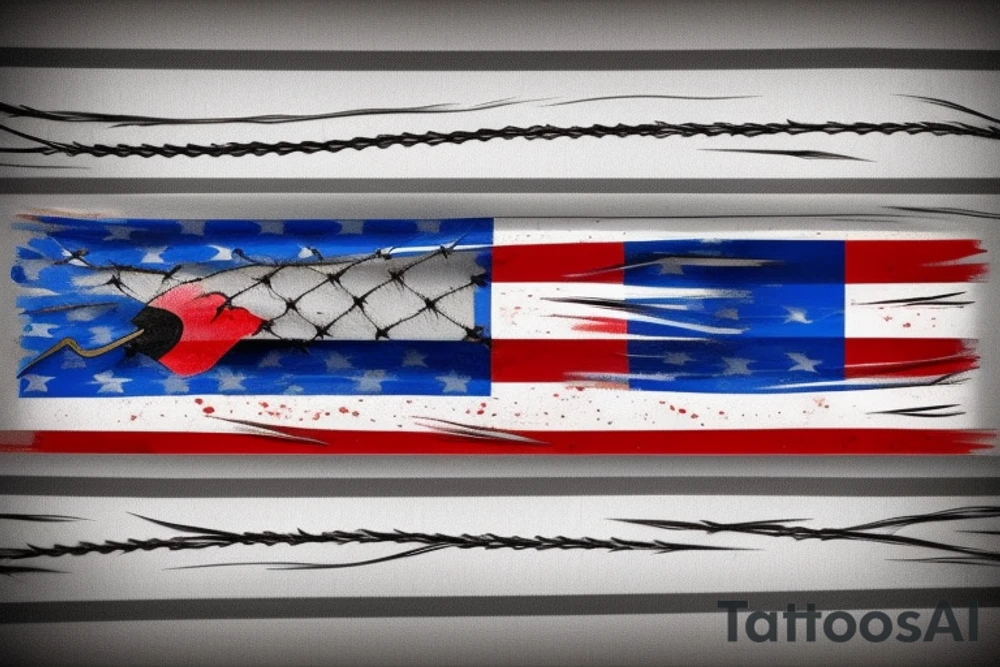 A barbed wire with a torn American flag wrapped in it. The barbed wire should have three names in it: Erin, Hailey and Carter. tattoo idea