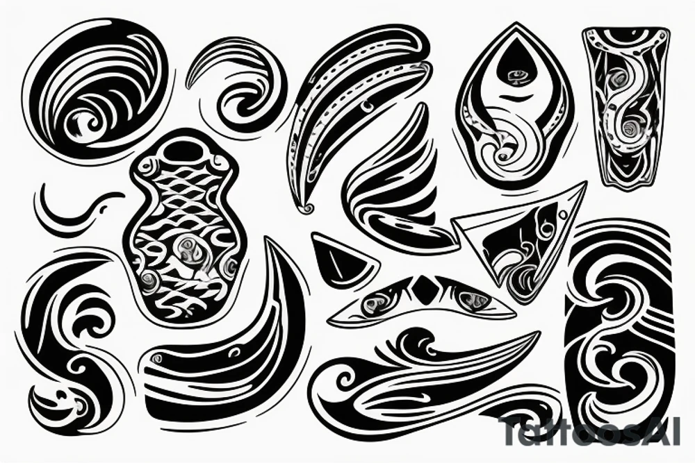 Surfboard with waves tattoo idea