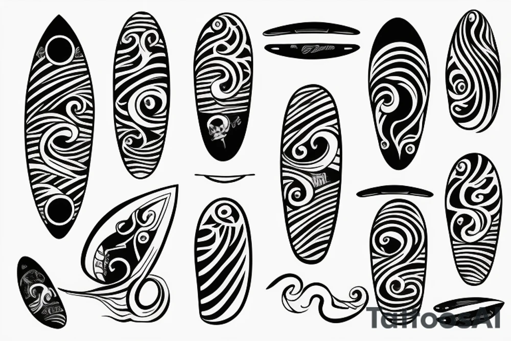 Surfboard with waves tattoo idea