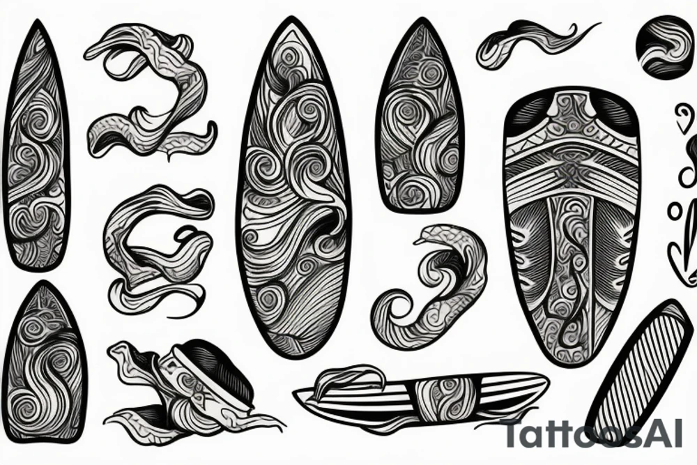 Surfboard with waves tattoo idea