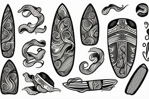 Surfboard with waves tattoo idea