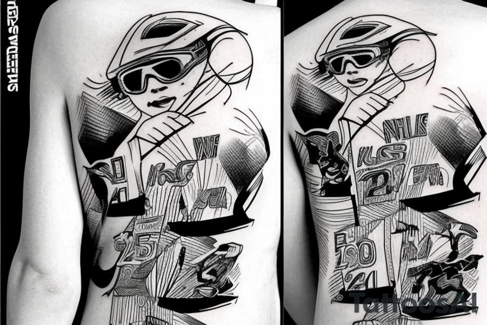 Downhill ski racer on mountain tattoo idea