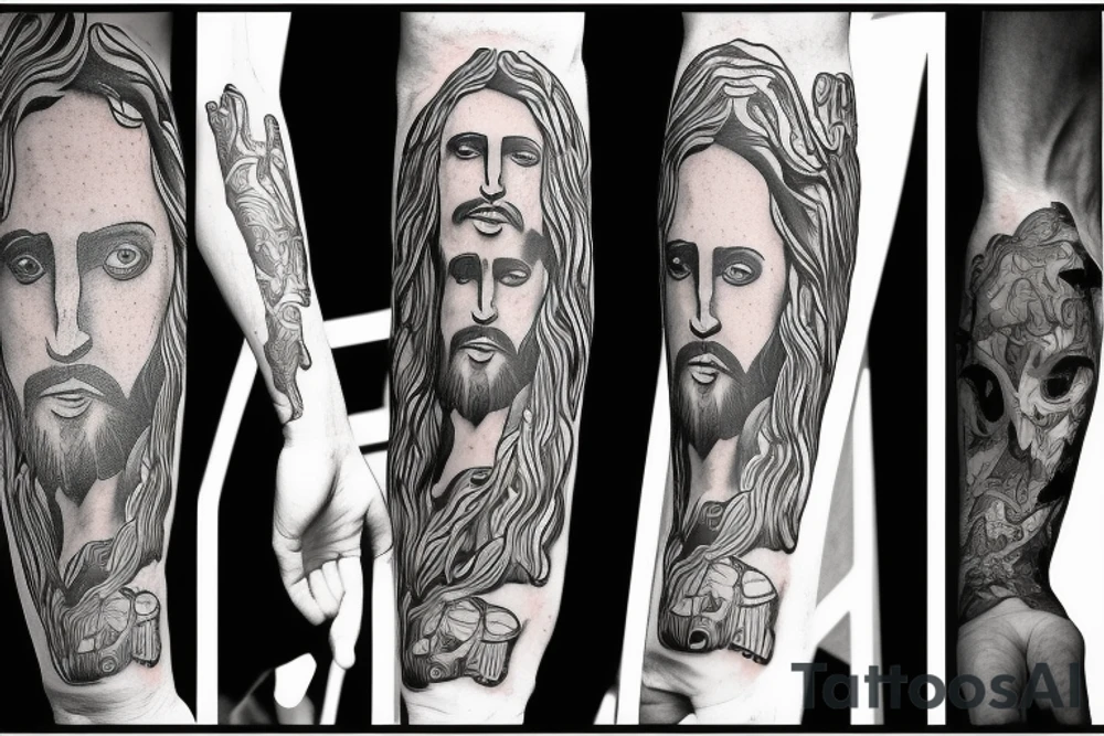 Jesus walking with people tattoo idea