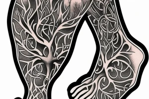 Tree of life wrapping around leg with roots at the foot tattoo idea