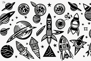 Rocket orbiting planets tattoo idea