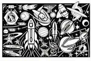 Rocket orbiting planets tattoo idea