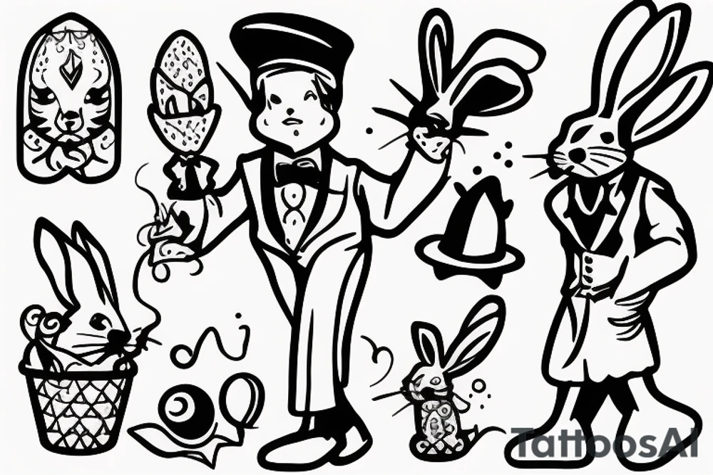 happy magician pulling a bunny from a goofy top hap tattoo idea