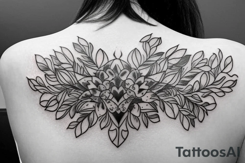 Back shoulder blade tattoo highlighted a blended family tree tattoo idea Back shoulder blade tattoo highlighted a blended family tree tattoo idea