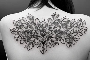 Back shoulder blade tattoo highlighted a blended family tree tattoo idea