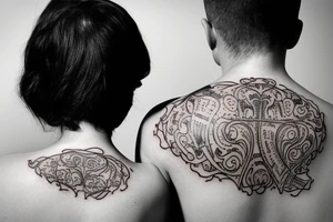 Back shoulder blade tattoo highlighted a blended family tree tattoo idea