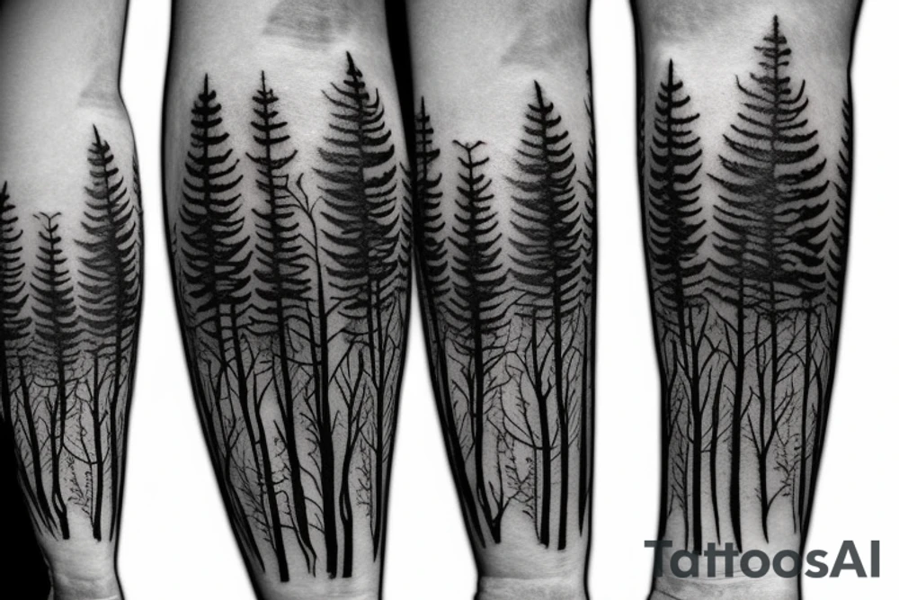 detailed realistic dark forest nordic forearm tattoo with crow flying above.
include a semicolon somewhere in the tattoo tattoo idea