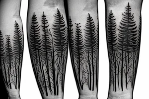 detailed realistic dark forest nordic forearm tattoo with crow flying above.
include a semicolon somewhere in the tattoo tattoo idea