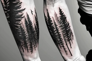 realistic dark forest forearm tattoo with crow flying above.
include a semicolon somewhere in the tattoo tattoo idea