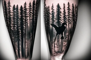realistic dark forest forearm tattoo with crow flying above.
include a semicolon somewhere in the tattoo tattoo idea
