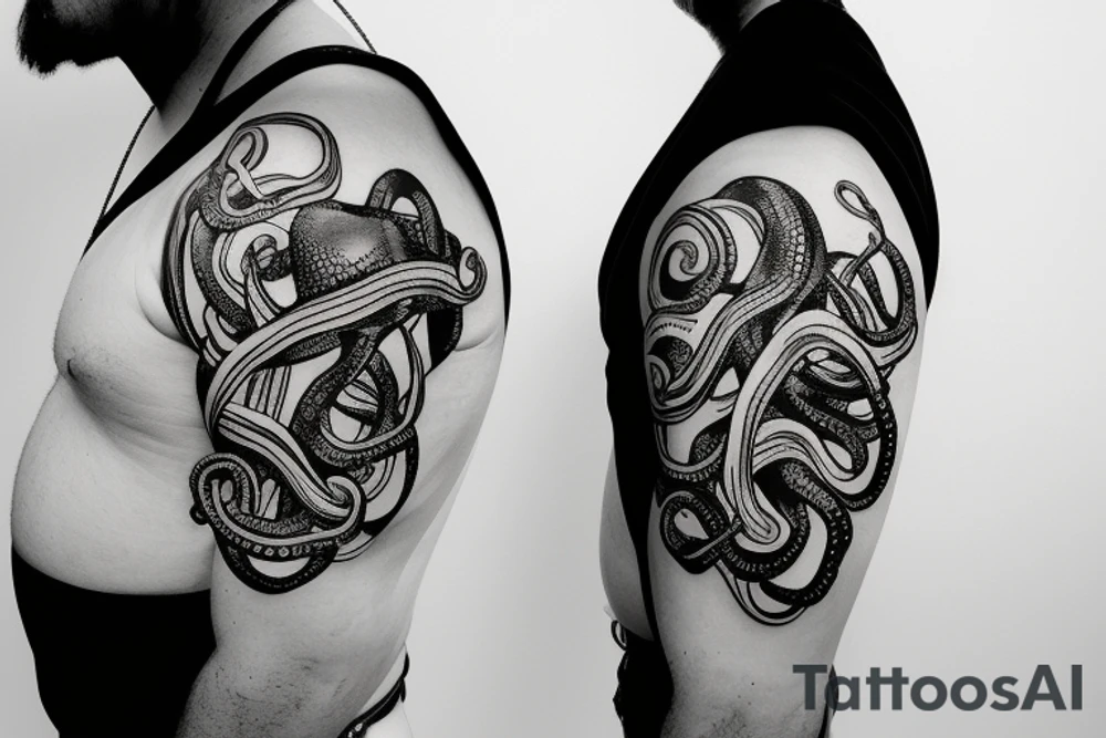 Octopus tentacles going out from an space helmet tattoo idea Octopus tentacles going out from an space helmet tattoo idea