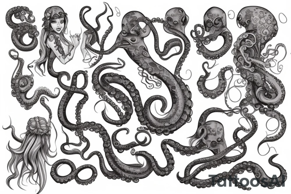 Realistic siren with octopus tattoo idea