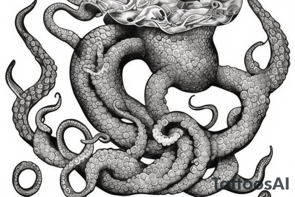 Realistic siren with octopus into the sea tattoo idea
