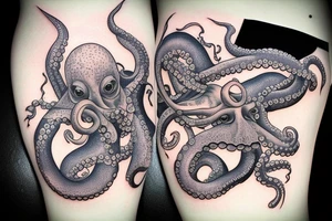 Realistic siren with octopus into the sea tattoo idea