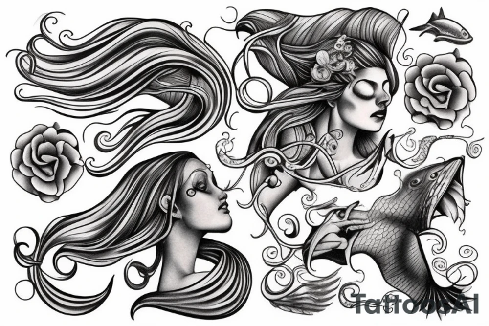Realistic siren into the sea tattoo idea