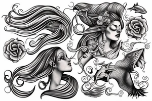 Realistic siren into the sea tattoo idea