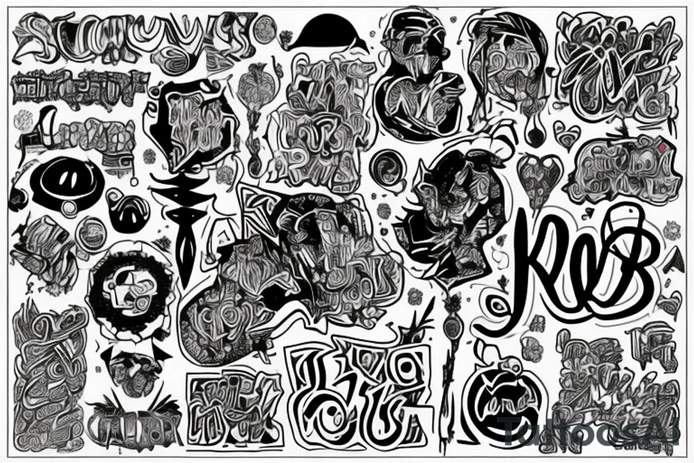 multicolor graffiti style KBRB tattoo idea
