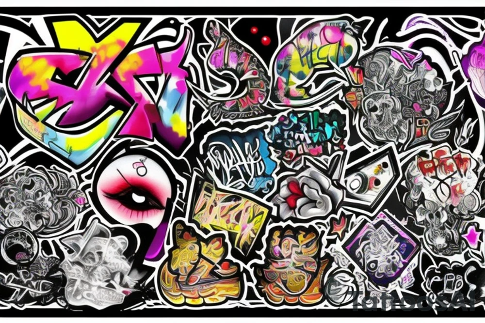 multicolor graffiti style KBRB tattoo idea