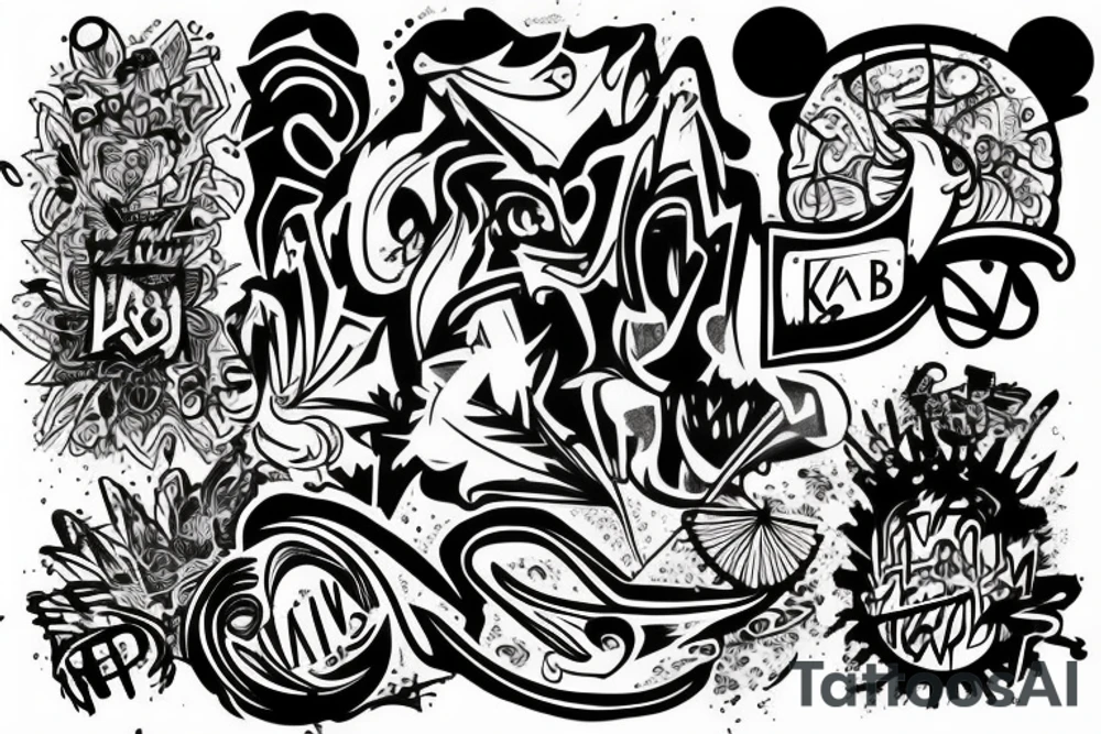 multicolor graffiti style KBRB tattoo idea