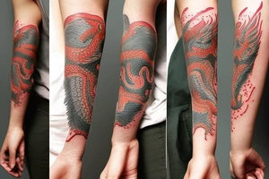 At the moment I have a tatoo with a dragon and chinese stuff and I want to extend this tatoo. please make proposal tattoo idea