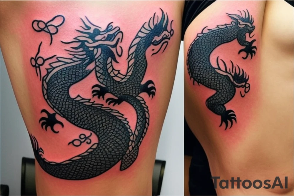 At the moment I have a tatoo with a dragon and chinese stuff and I want to extend this tatoo. please make proposal tattoo idea