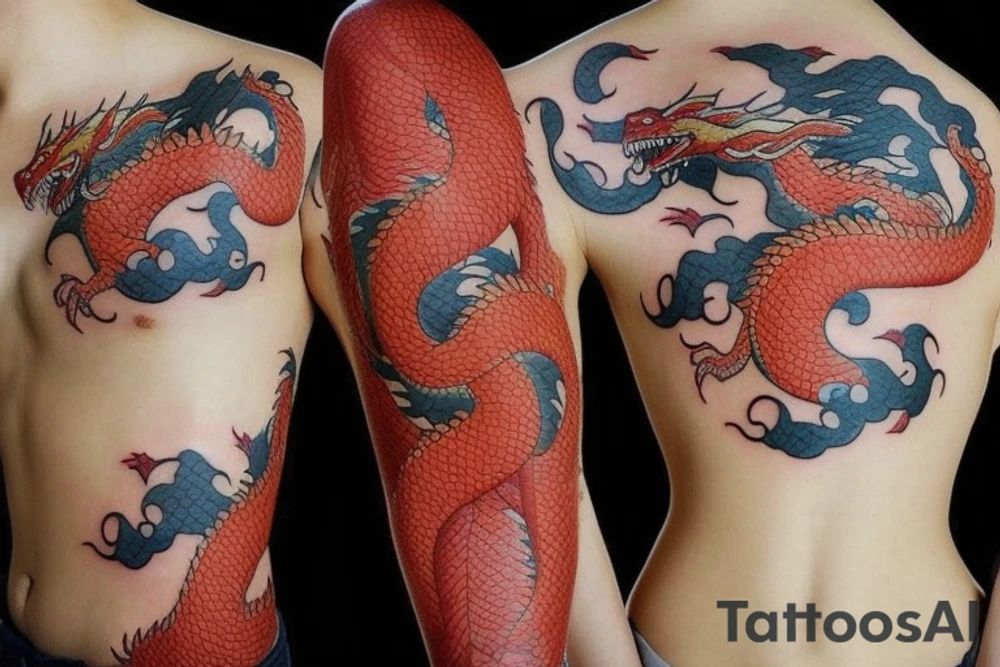 At the moment I have a tatoo with a dragon and chinese stuff and I want to extend this tatoo. please make proposal tattoo idea
