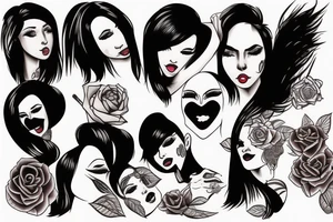 Black haired female biting her lip seductively tattoo idea