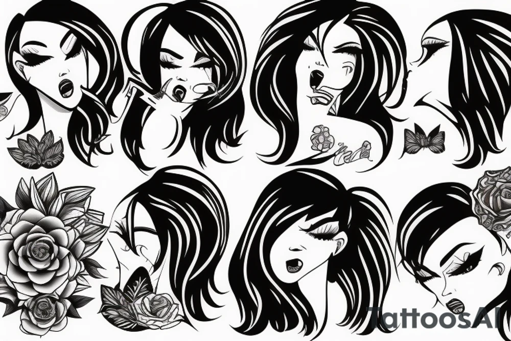 Black haired female biting her lip seductively tattoo idea