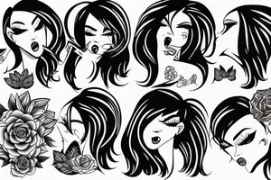 Black haired female biting her lip seductively tattoo idea
