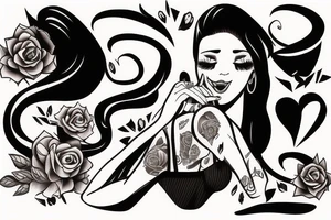 Black haired female biting her lip seductively tattoo idea
