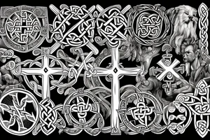 Full Celtic cross with mythical bible creatures tattoo idea