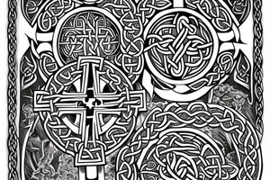 Full Celtic cross with mythical bible creatures tattoo idea
