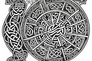 Full Celtic cross with mythical bible creatures tattoo idea
