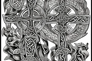 Celtic cross with mythical bible animals over tattoo idea