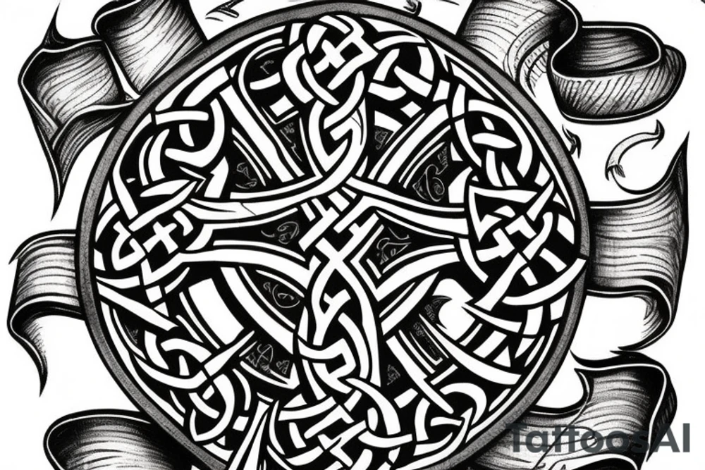 Celtic cross with mythical bible animals over tattoo idea