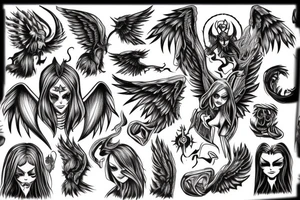 An evil angel with a demon, colored tattoo idea