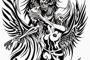 An evil angel with a demon, colored tattoo idea