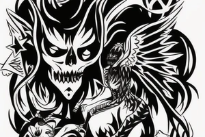 An evil angel with a demon, colored tattoo idea