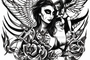 An evil angel with a demon, colored tattoo idea