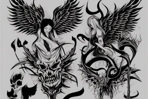 An evil angel with a demon, colored tattoo idea