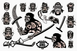 Samurai gorilla with glasses and axe tattoo idea