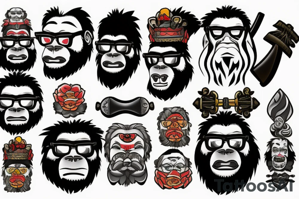 Samurai gorilla with glasses and axe tattoo idea