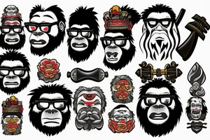 Samurai gorilla with glasses and axe tattoo idea