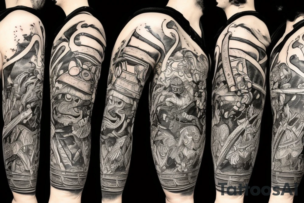 Samurai gorilla with glasses and axe on a hill tattoo idea