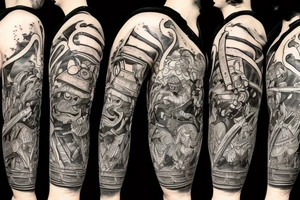 Samurai gorilla with glasses and axe on a hill tattoo idea