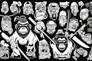 Samurai gorilla with glasses and axe on a hill tattoo idea